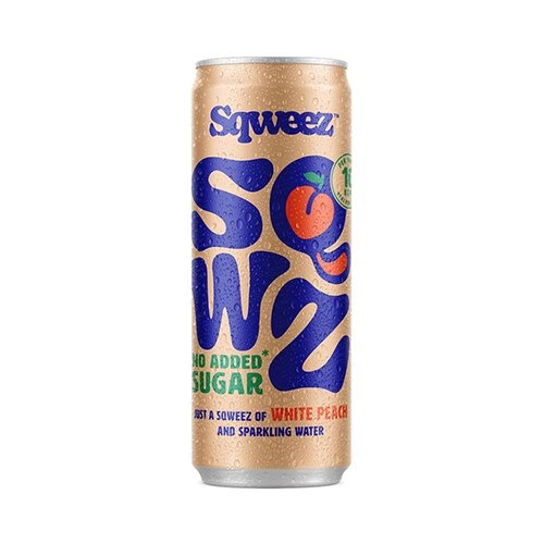 Sqwz SQWZ frisdrank White Peach BIO, blikje van 25 cl, pak van 12 stuks