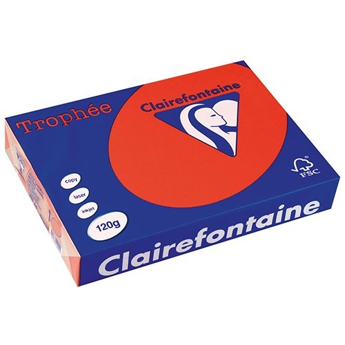 Clairefontaine Clairefontaine Trophée Intens, gekleurd papier, A4, 120 g, 250 vel, koraalrood