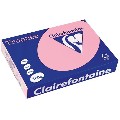 Clairefontaine Clairefontaine Trophée Pastel, gekleurd papier, A4, 160 g, 250 vel, roze