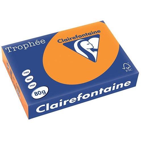 Clairefontaine Clairefontaine Trophée Intens, gekleurd papier, A4, 80 g, 500 vel, fluo oranje