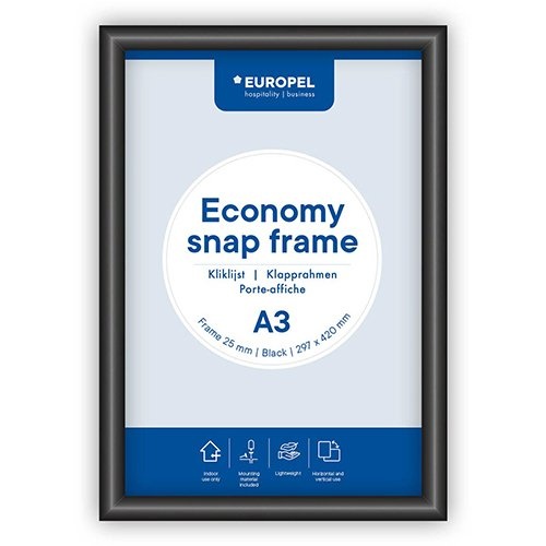 Europel Europel clicklijst Economy, lijst 25 mm, ft A3, zwart
