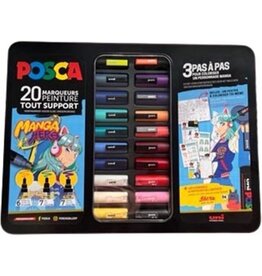 Posca Posca paintmarkers, metalen doos van 20 stuks, assorti, ontwerp Manga