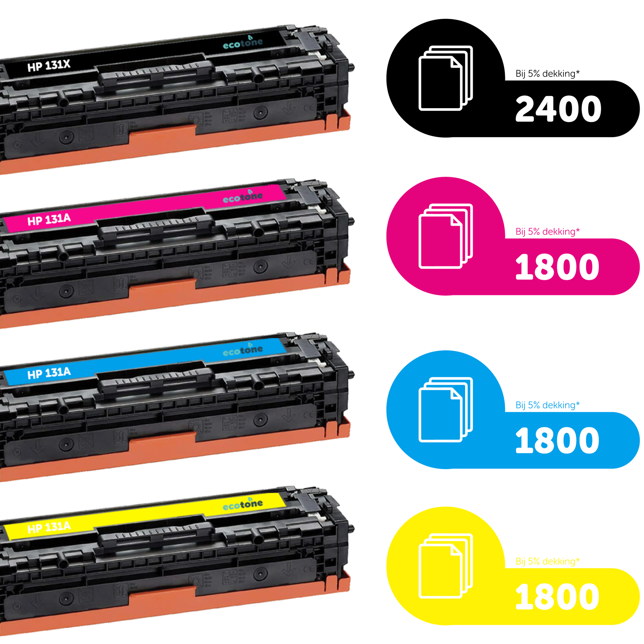 HP Ecopack (Replaces HP 131X/131A toner) 2xBL + 1xCMY  - (BL 2x2400 Pages) (CMY 3x1800 Pages)