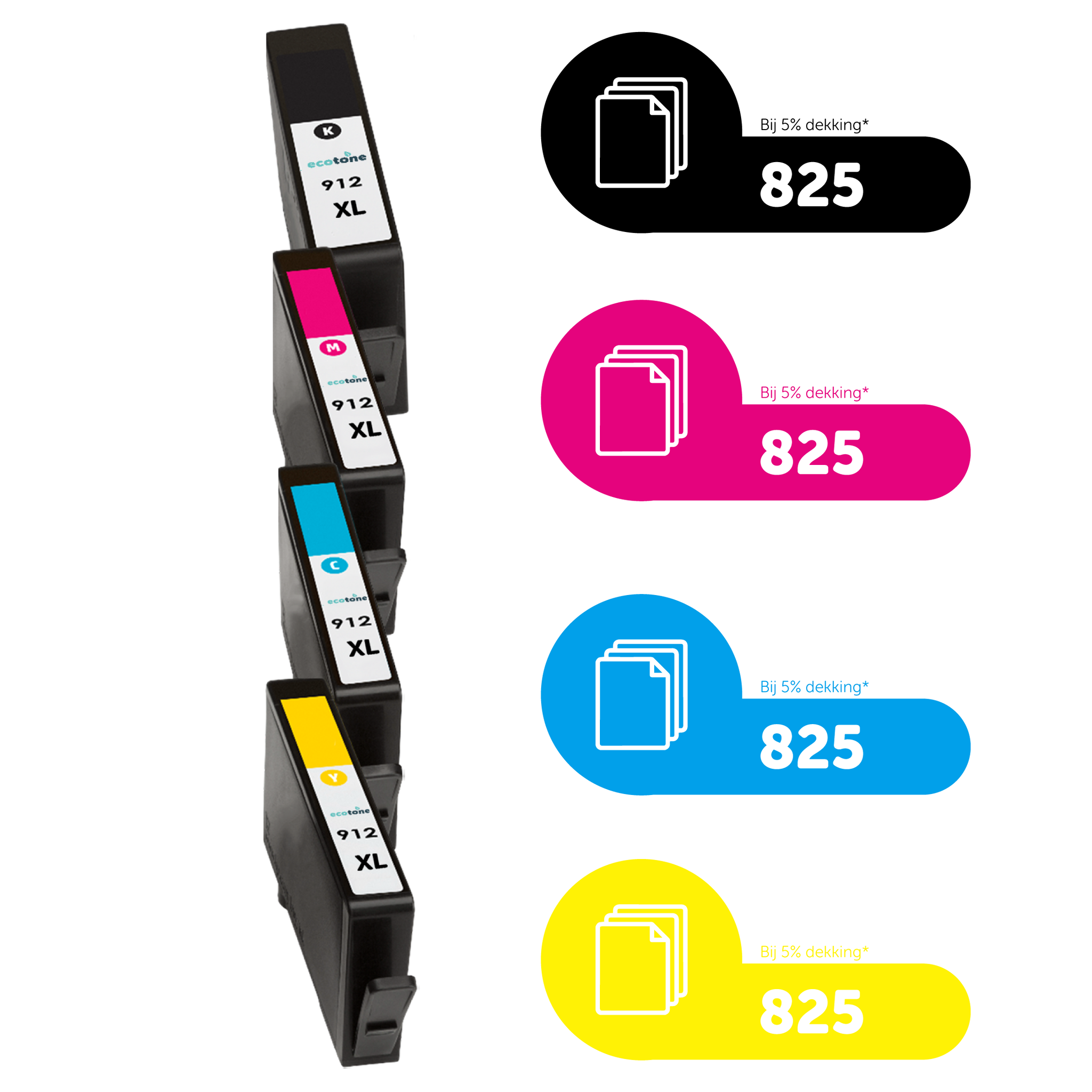 HP Ecopack (Replaces HP 912XL ink) 2xBL + 1xCMY  - (BL 2x825 Pages) (CMY 3x825 Pages)