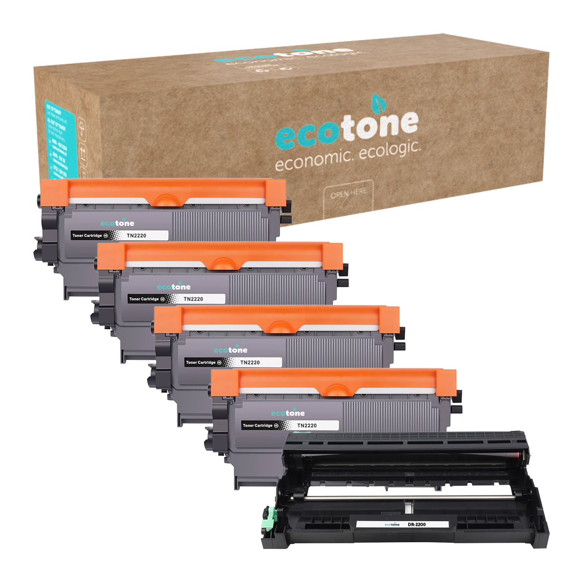Brother Ecopack (Replaces Brother TN-2220 toner/drum) 4xBlack + 1xDr - (BL 4x2600 Pages) (Drum 1x12000 Pages)