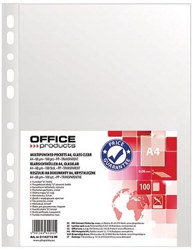 Office Products OFFICE products geperforeerde showtas, A4, 60 micron, glashelder, pak van 100 stuks
