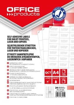 Office Products OFFICE products etiketten, wit, rechte hoeken, 100 vel, 70 x 37 mm, 24 etiketten per vel