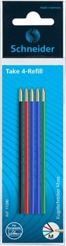 Schneider Schneider balpenvulling Take 4, geassorteerde kleuren, etui van 5 stuks