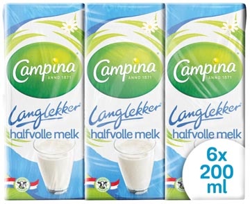 Campina Campina halfvolle melk, 0,2 liter, pak van 6 stuks