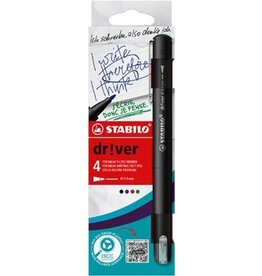 Stabilo STABILO dr!ver fineliner, medium punt, geassorteerde kleuren, blister van 4 stuks