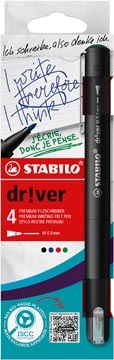 Stabilo STABILO dr!ver fineliner, medium punt, geassorteerde kleuren, blister van 4 stuks