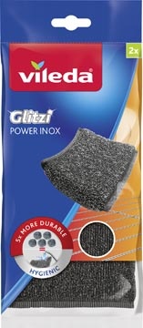 Vileda Vileda Glitzi Power inox schuurspons, ft 10 x 10 x 1,2 cm, pak van 2 stuks