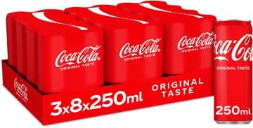 Coca-Cola frisdrank, sleek blik van 25 cl, pak van 24 stuks