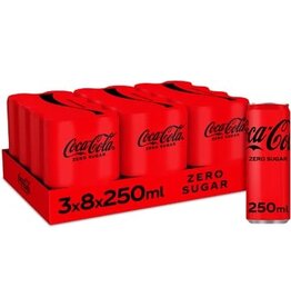 Coca-Cola Zero frisdrank, sleek blik van 25 cl, pak van 24 stuks