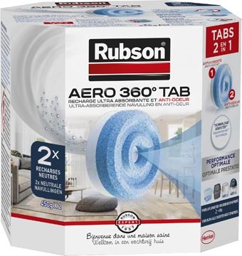 Rubson Rubson navulling voor ontvochtiger AERO 360, doos van 2 tabs van 450 gram, neutraal