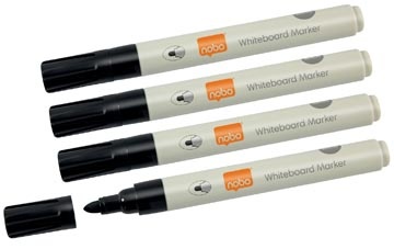 Nobo Nobo whiteboardmarker, ronde punt, schrijfbreedte 3 mm, etui van 4 stuks, zwart