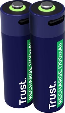 Trust Trust USB-C herlaadbare batterijen AA, blister van 2 stuks