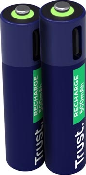 Trust Trust USB-C herlaadbare batterijen AAA, blister van 2 stuks