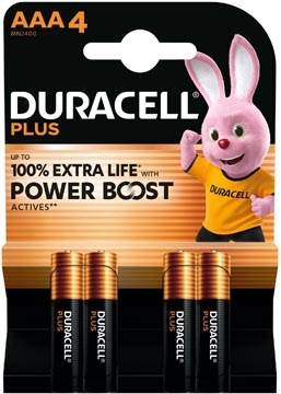Duracell Duracell batterij Plus 100% AAA, blister van 4 stuks