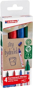 Edding Edding permanent marker 3000, geassorteerde kleuren, blister van 4 stuks