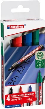 Edding Edding permanent marker 300, geassorteerde kleuren, blister van 4 stuks