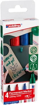Edding Edding permanent marker E-3300, geassorteerde kleuren, blister van 4 stuks