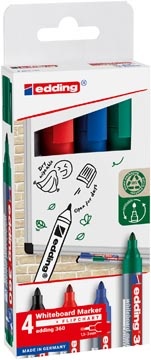 Edding Edding whiteboard marker 360, geassorteerde kleuren, blister van 4 stuks