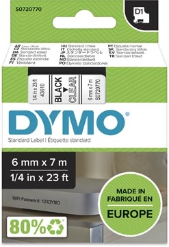 Dymo Dymo D1 tape 6 mm, zwart op transparant