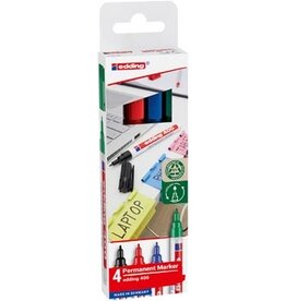 Edding Edding permanent marker 400, geassorteerde kleuren, blister van 4 stuks