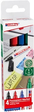 Edding Edding permanent marker 400, geassorteerde kleuren, blister van 4 stuks