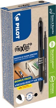 Pilot Pilot FriXion Ball Plus roller, medium, zwart, doos van 10 stuks + 10 navullingen