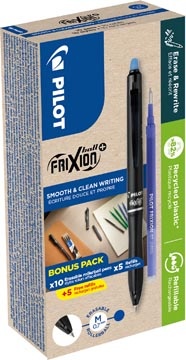 Pilot Pilot FriXion Ball Plus roller, medium, blauw, doos van 10 stuks + 10 navullingen