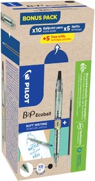 Pilot Pilot Ecoball B2P BeGreen balpen, large, zwart, doos van 10 stuks + 10 navullingen