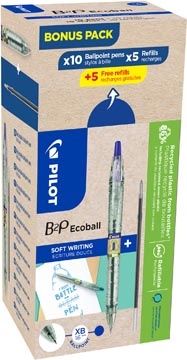 Pilot Pilot Ecoball B2P BeGreen balpen, large, blauw, doos van 10 stuks + 10 navullingen