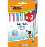 Bic Bic balpen Cristal Fun, geassorteerde kleuren, etui van 6 + 2 gratis