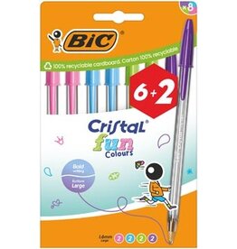 Bic Bic balpen Cristal Fun, geassorteerde kleuren, etui van 6 + 2 gratis