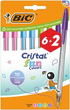 Bic Bic balpen Cristal Fun, geassorteerde kleuren, etui van 6 + 2 gratis