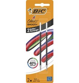 Bic BIC vulling voor balpen 4 Colours Smooth, medium, blister van 2 stuks, zwart