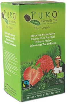 Puro Puro Bio thee Aardbei, zwarte thee, fairtrade, pak van 25 zakjes