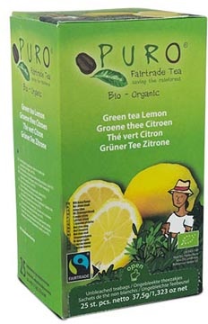 Puro Puro Bio thee Citroen, groene thee, fairtrade, pak van 25 zakjes