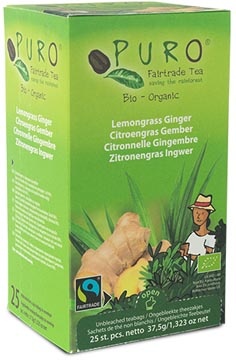 Puro Puro Bio thee Gember Citroengras, fairtrade, pak van 25 zakjes