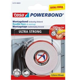 Tesa Tesa Powerbond montagetape Ultra strong, dubbelzijdig, ft 19 mm x 5 m, wit, op blister