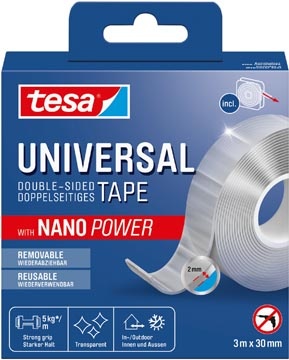Tesa Tesa dubbelzijdige tape Nano Power, ft 3 m x 30 mm, transparant