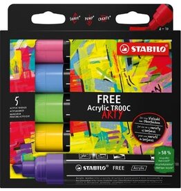 Stabilo STABILO free acrylmarker T800 Seaside, schuine punt, 4-10 mm, geassorteerde kleuren, pak van 5 stuks