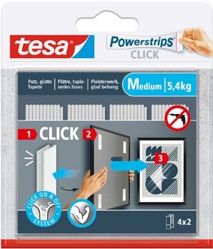 Tesa Tesa Powerstrips Click medium, draagkracht 1 kg, blister van 2 x 4 stuks