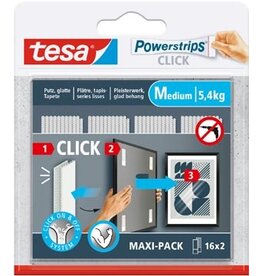 Tesa Tesa Powerstrips Click medium, draagkracht 1 kg, blister van 2 x 16 stuks