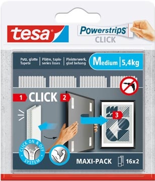 Tesa Tesa Powerstrips Click medium, draagkracht 1 kg, blister van 2 x 16 stuks