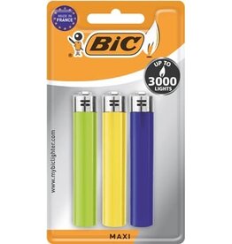 Bic BIC Maxi vuursteen aansteker, geassorteerde kleuren, blister van 3 stuks