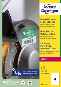 Avery Avery ultra resistente etiketten, ft 105 x 148 mm, doos van 200 etiketten