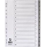 Q-CONNECT Q-CONNECT tabbladen, A4, PP, 11-gaatsperforatie, met indexblad, set van 1-12, grijs